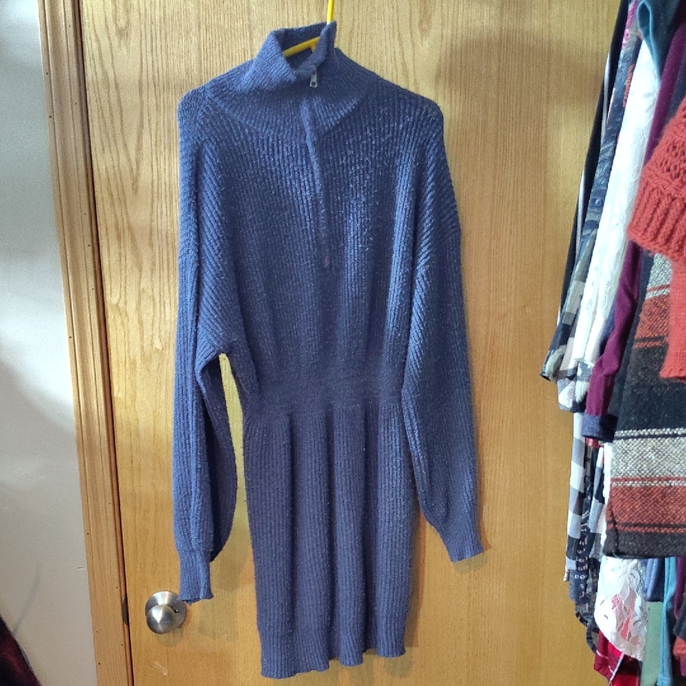 SHEIN Purple Ribbed Long-Sleeve Cowl Neck Sweater Dress
